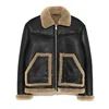 OEM custom new fashion Double faced man leather jacket fleece lined lapel collar jackette for men