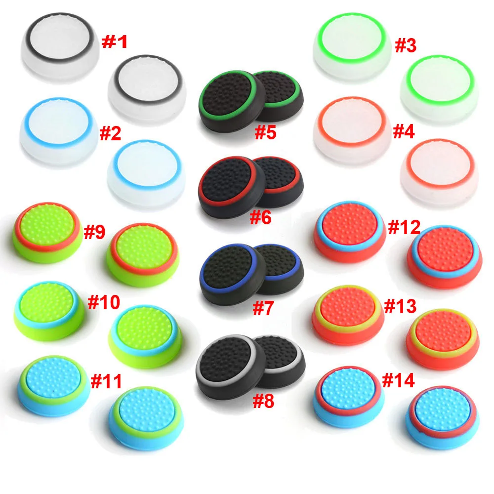 

Two-color Thumb Grips Silicone Analog Stick Covers Thumbstick Controller Joystick Cap for PS4 PS3 PS2 Xbox One Xbox 360 Wii U, 14 colors