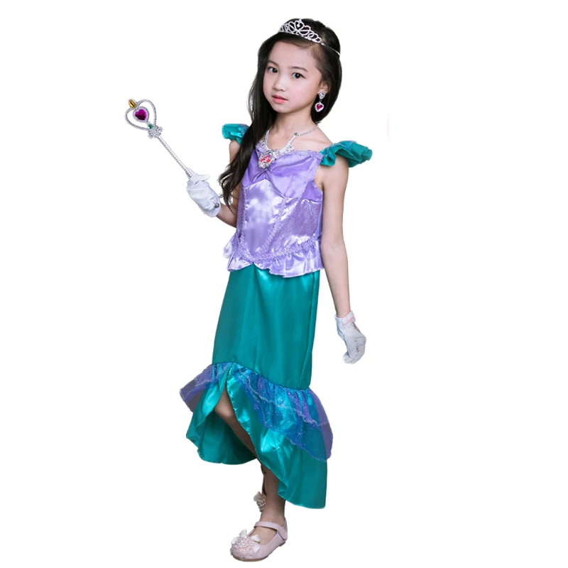 Для костюмированной вечеринки костюм для девочек Русалочка Ариэль платье принцессы детская одежда для сцены Дети Хеллоуин костюм Q1016