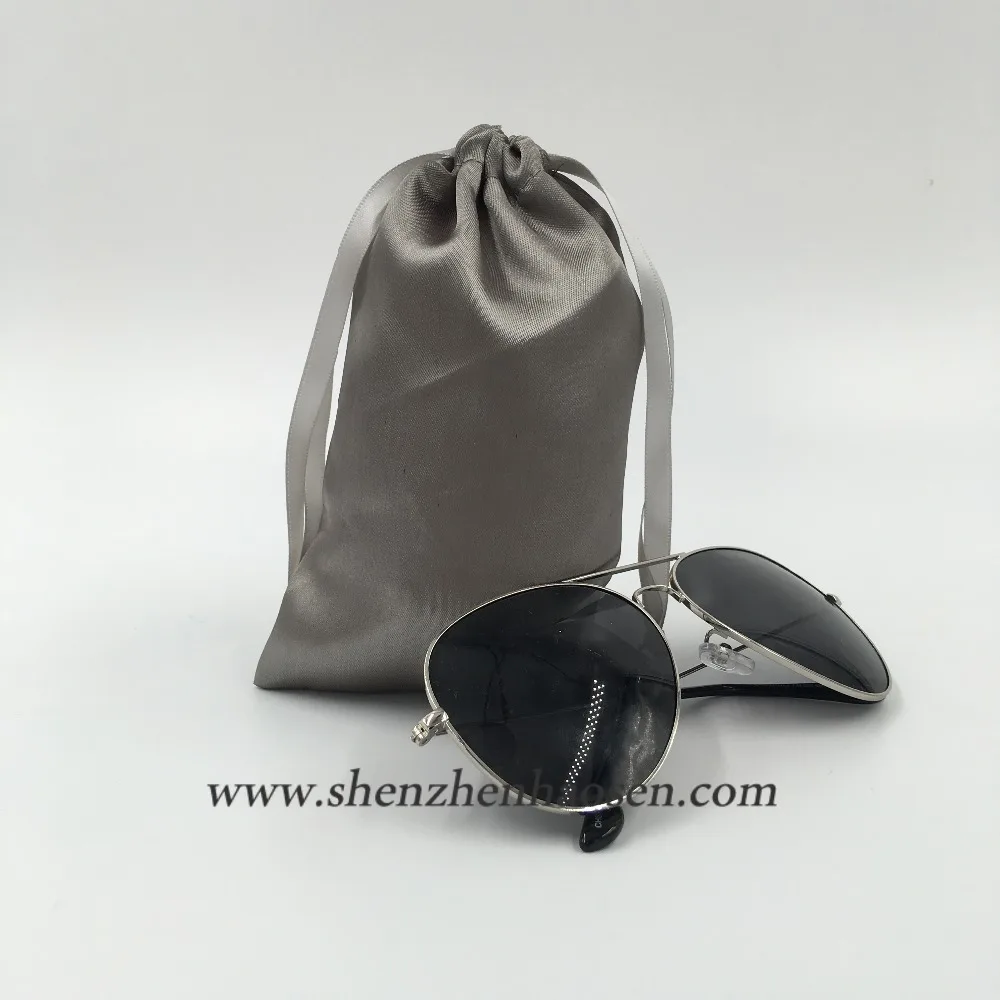Dark Gray Satin Drawstring Shoe Bag, Satin Shoes Pouches for Travel