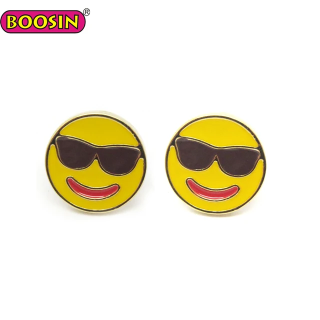 cool smile face emoji round disc metal stud earrings for girls