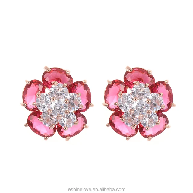 tiny cherry rose crystal flower women party jewel earring