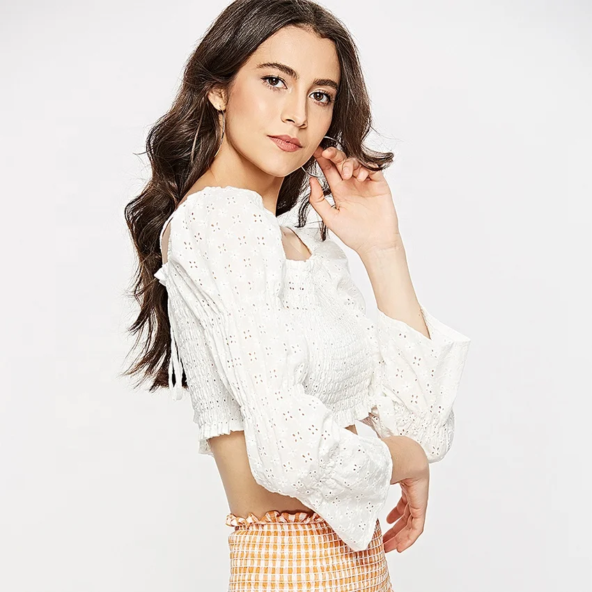 Square Neck Elastic Sexy Women Embroidery Crop Tops Shirts Long Sleeve White Blouse, Customized color
Square Neck Elastic Sexy Women Embroidery Crop Tops Shirts Long Sleeve White Blouse, Customized color