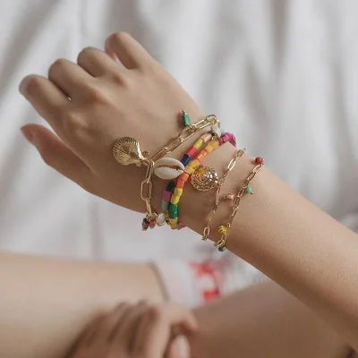 New ocean style colorful stone alloy shell Bracelets with tassel, Customizable
New ocean style colorful stone alloy shell Bracelets with tassel, Customizable