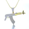fashion hiphop mens jewelry 14K gold plated brass cz pave gun pendant for gift