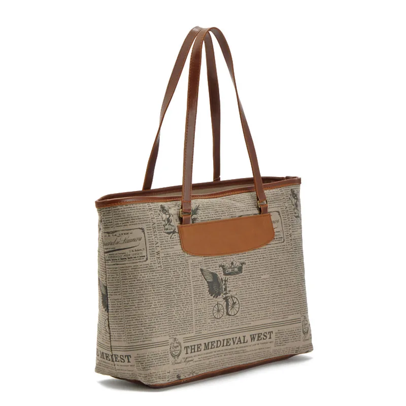 2020 Personalized Large Capacity Vintage Style  Leather Handles Canvas Lady Satchel Handbags Tote Shoulder Bag