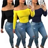 PY8251 2019 New Arrivals Summer Fashion Plus Size Women Casual Long Sleeve Off Shoulder knitted T-shirt wholesale