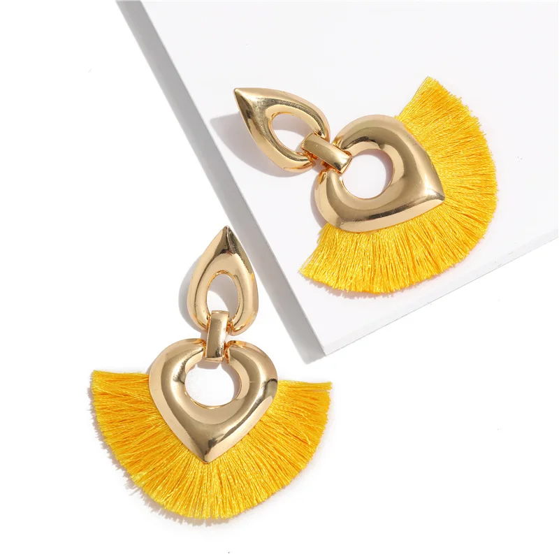

Winter Fashion Jewelry Bohemian Tassel Earring Statement Heart Shape Weave Fringe Tassel Earring Women, As picture shows