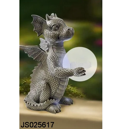 Resin dragon with solar ball decoration, for decorating the garden