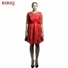 Women's Half Sleeve Lace Short Red Casual Midi Max Dress 2017