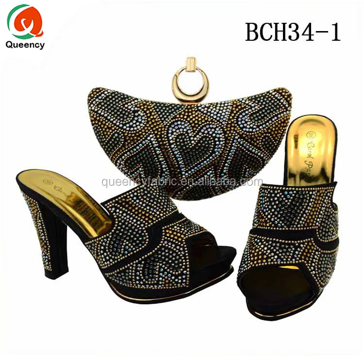 BCH34 Queency High Quality Wholesale African Wedding Women Handbag Italian Matching Shoes and Bag Set