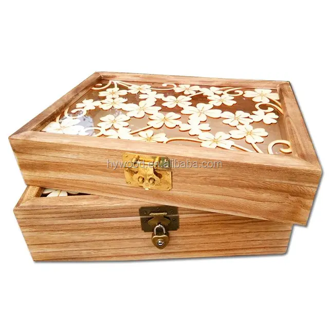 flower lid handmade craft wood luxury jewelry box