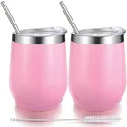 12oz Stainless Steel Stemless Wine Glass Wine Drink Tumbler Beer Cup With Lid