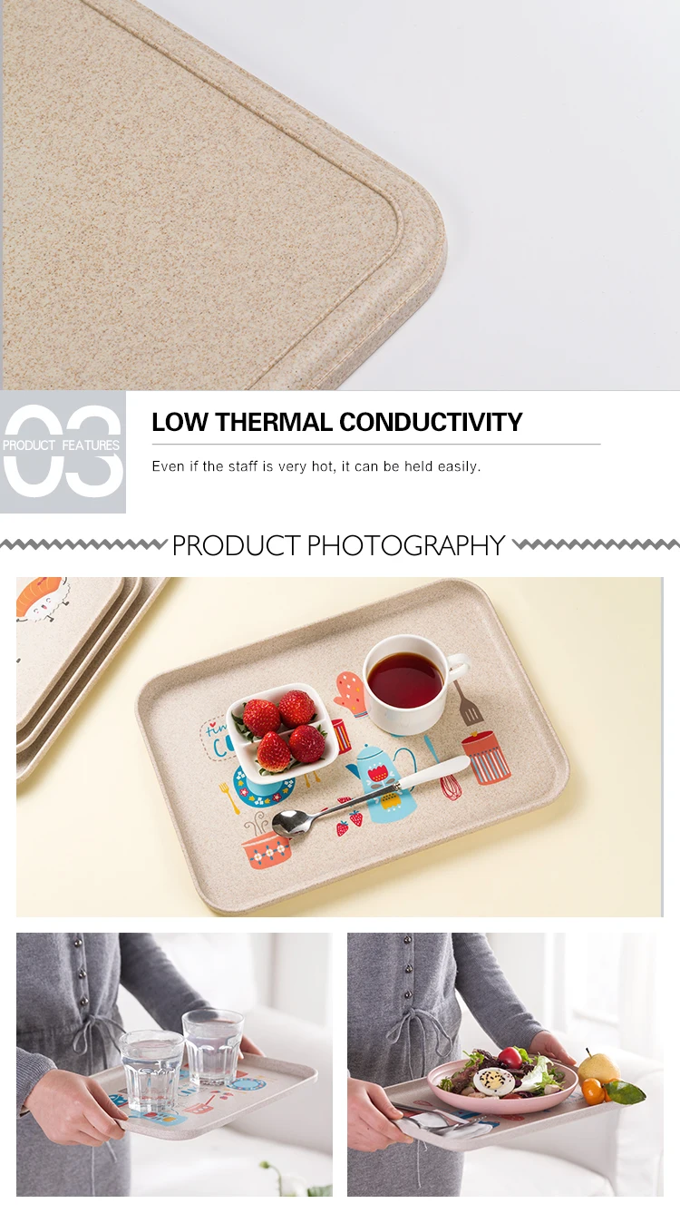 BPA Free Wheat Fiber Serving Tray Rectangle 4-Pieces Platters Food Serving Trays Set