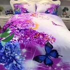 New Custom Active Printed 3D Purple Butterfly Flower 100% Cotton Duvet Cover Sets , Bed Sheet , Bedding Set