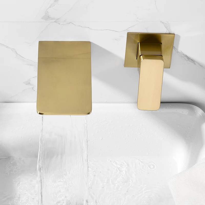 Brushed gold Bathtub Shower Faucet Brass Material Waterfall Bathtub Tap Mixer Set