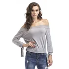 Custom Spring Sexy Elegant Ladies Solid Color Off Shoulder Long Sleeve Short Blouse Tops New Fashion Women T Shirts