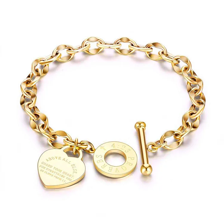 Toggle Clasp Heart Charm Women Bracelet Jewelry Stainless Steel, Silver, gold, rose gold
Toggle Clasp Heart Charm Women Bracelet Jewelry Stainless Steel, Silver, gold, rose gold