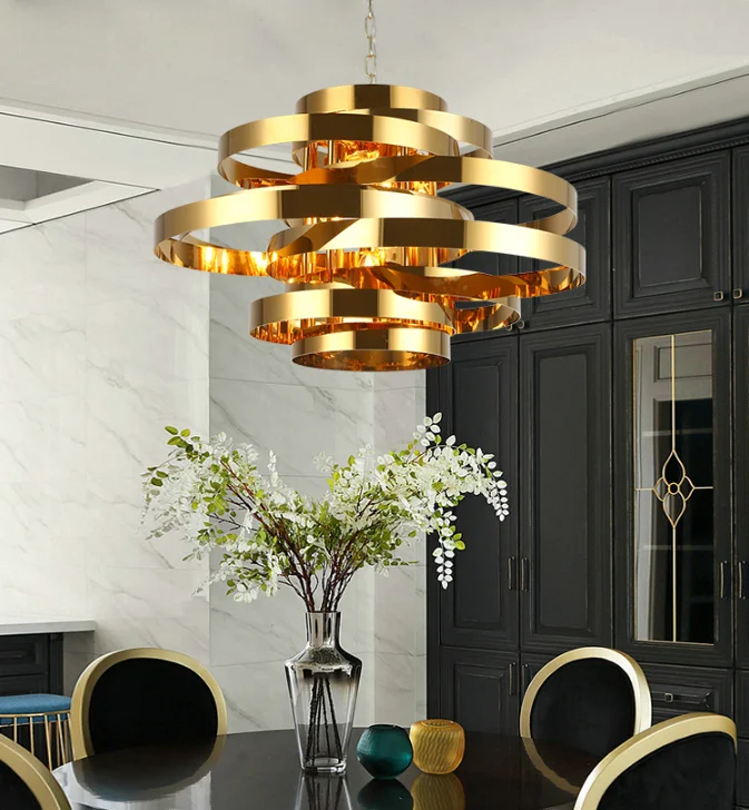 Postmodern art personality creative decoration round circle stainless steel metal chandeliers lighting
