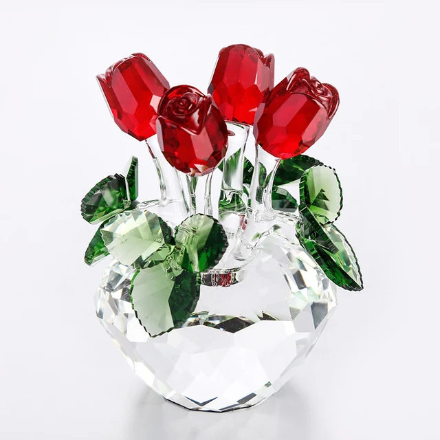 crystal glass rose flowers with crystal ball base ornaments