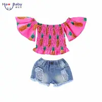 

Hao Baby Cotton Printed Pineapple Top + Denim Shorts Two-Piece European And American Children Girls Boutique Clothing