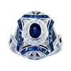 Luxury Female Big Blue Stone Big Ring 925 Silver Geometric Engagement Ring Vintage Wedding Rings For Women