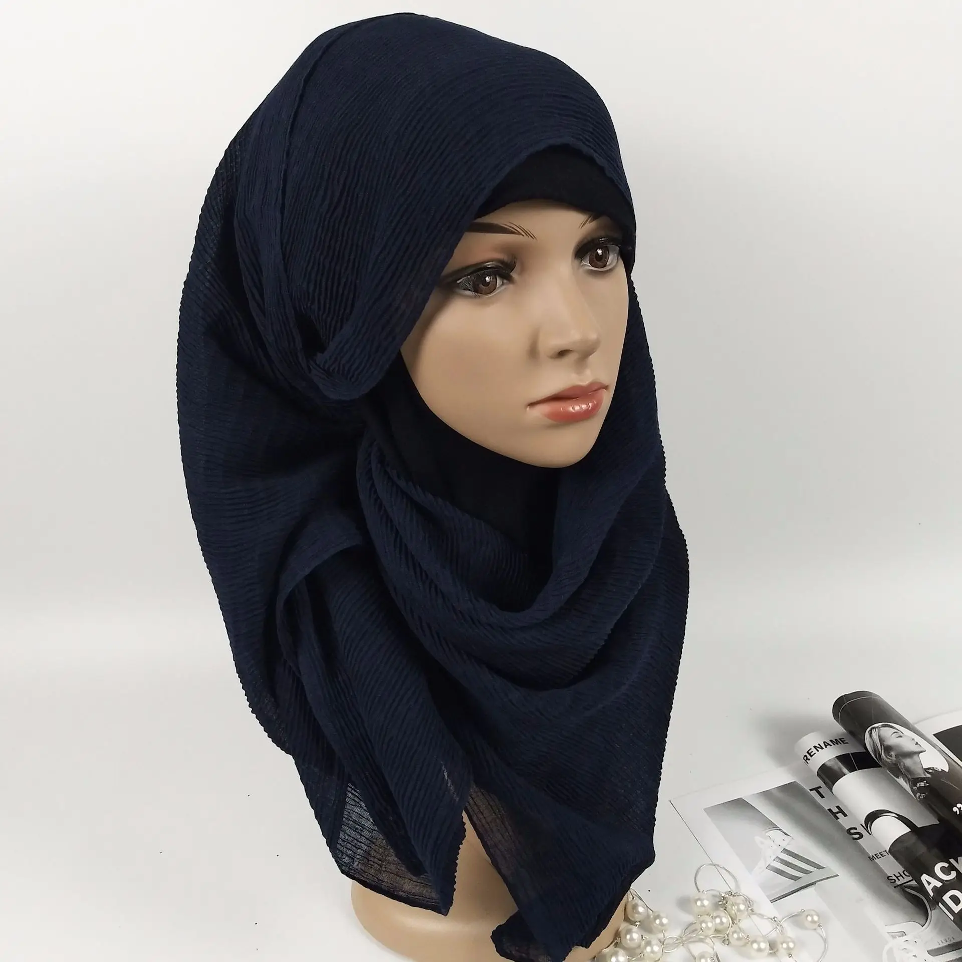 Striped Crumple Beautiful Muslim Scarf Hijab Fashion Modern 18 Colors