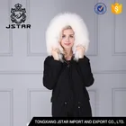 Women big raccoon fur collar parka with removable hood and fur lined parka