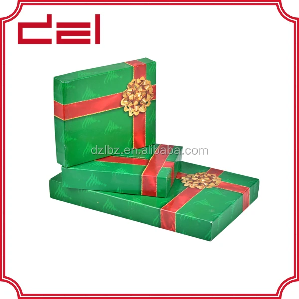 china printed red ribbon green paper gift box