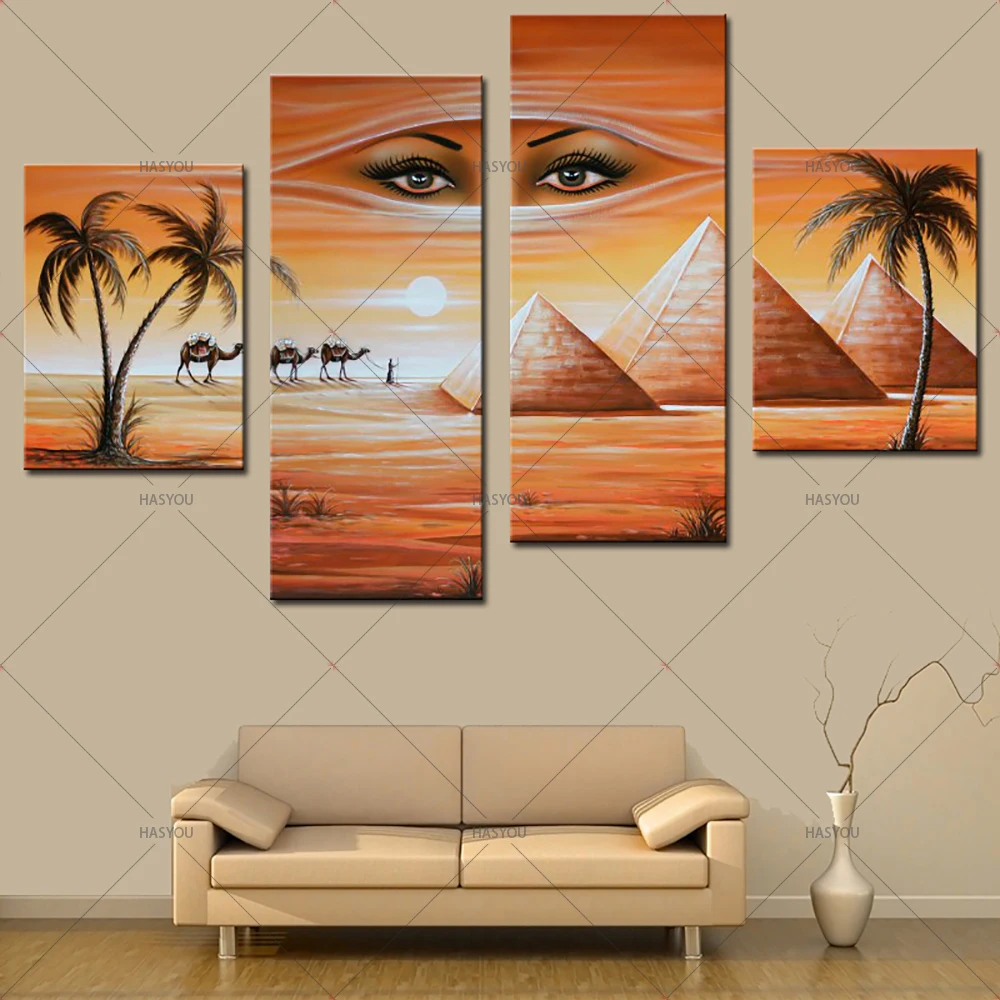 Fantasy-Oil-Painting-Egyptian-Pyramids-Landscape-Hand-Painting-Calligraphy-on-Canvas-Wall-Pictures-4-Pieces-Pictures (3)