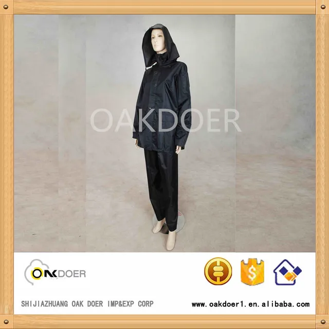 black single layer polyester coated pvc raincoat suit, pure