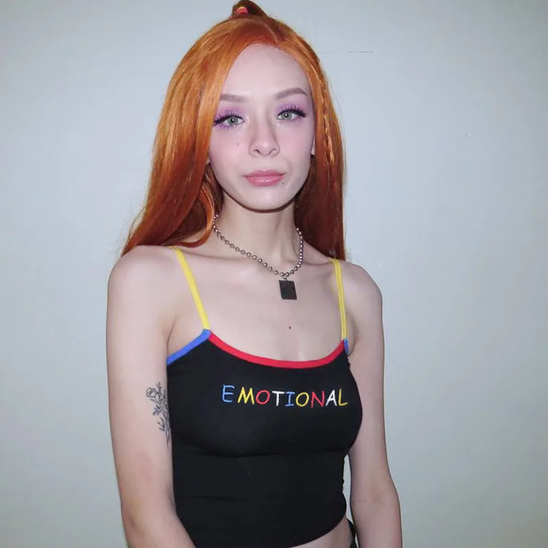 Multicolor Chest Embroidery Short Tshirt Crop Top