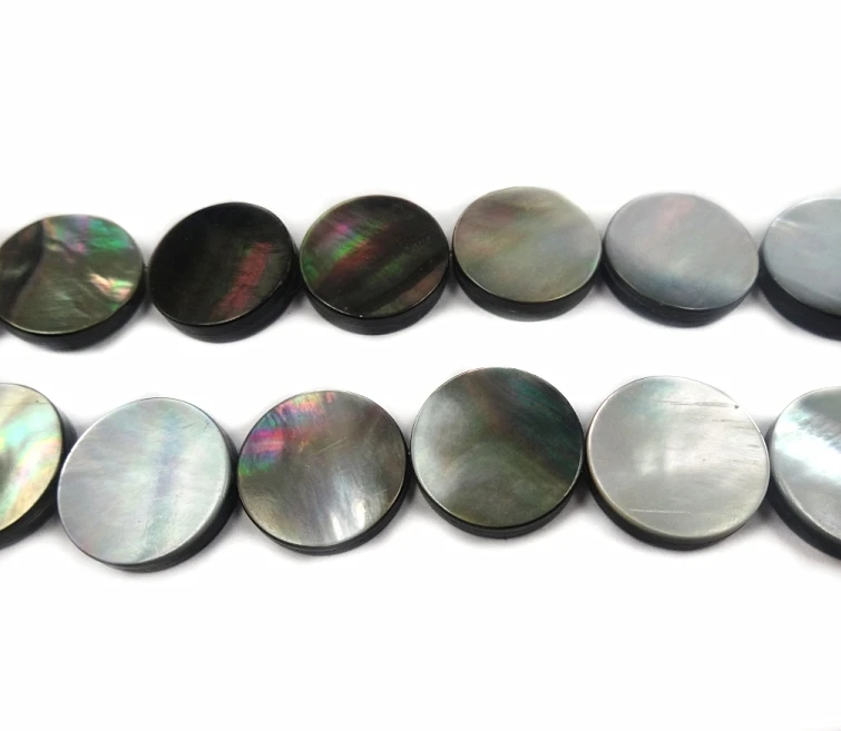 1 Strand Approx. 15.5" Peacock Abalone Shell Loose Coin Beads Black Shell Beads Around Shape Mother of Pearl Beads DIY Jewelry