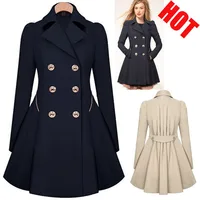 

Ladies lapel windbreaker long winter parka coat trench outwear work jacket for women