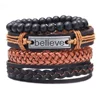 Women men "Believe" message multilayer leather bracelets,multil strands leather rope bracelets,layers leather bracelets