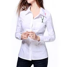 Long Sleeve Embroidery Office Lady Women White Blouse