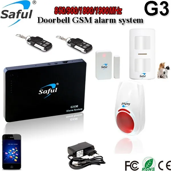 2018 Newest 2g/3g/4g intelligent!! saful G3 GSM quad band wireless doorbell gsm alarm system with smoke detector for fire