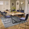 Foshan factory directly solid chunky wood practical metal base dining table set