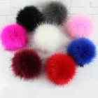 Factory wholesale 8cm faux fox fur ball keychains with fibula pin