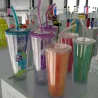 double wall clear AS 550ml tumbler carnival drink cup with straw