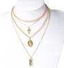 Layered Long Jesus Christ Necklace Gold Plated Cross Pendant Necklace Multilayer Women Layer Necklace