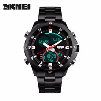 

SKMEI 1146 new dual time led analog clock alarm watch luxury stainless steel strap men military waterproof quartz digital watch
