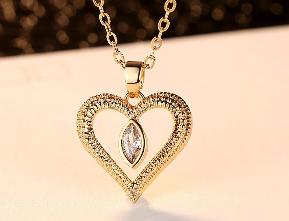 cz copper necklace girlfriend heart pendant necklace