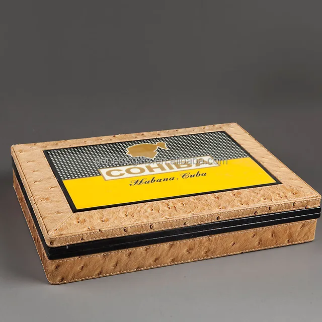 business gift set yellow leather small travelling cigar humidor
