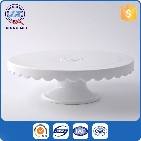 Wholesale round white custom size decorated embossed decorative ceramic cake stands