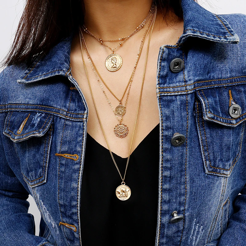 Vintage Coin Head Pattern Pendant Necklaces For Women Fashion Bohemian Multilayer Necklace Choker (KNK5045), Silver, gold
Vintage Coin Head Pattern Pendant Necklaces For Women Fashion Bohemian Multilayer Necklace Choker (KNK5045), Silver, gold