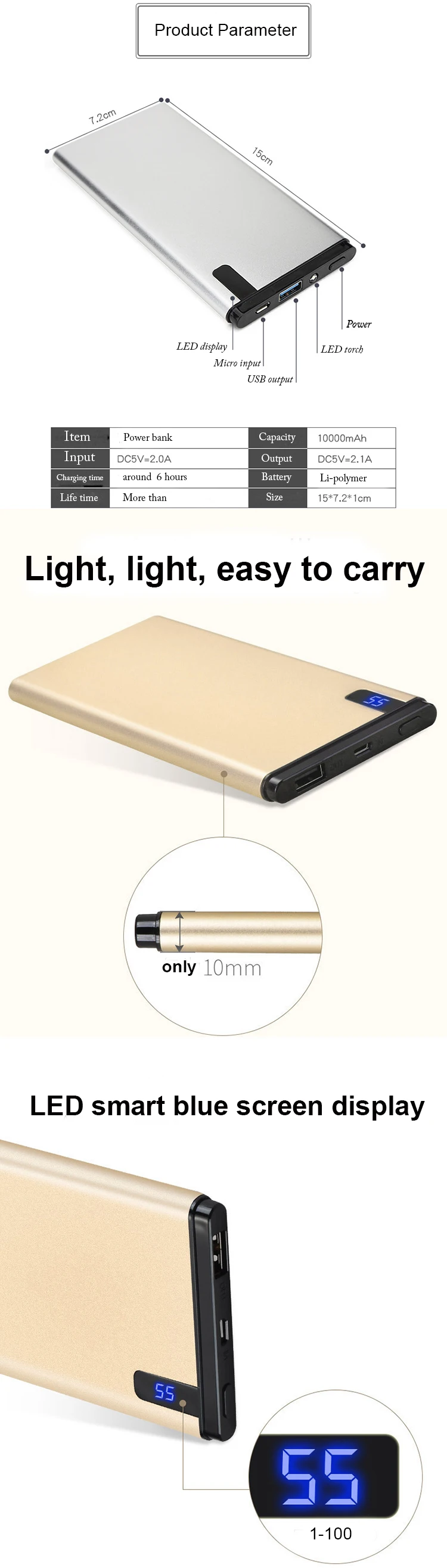 Consumer electronics mobile slim power bank 10000mah powerbank for iphone 8 - ANKUX.COM