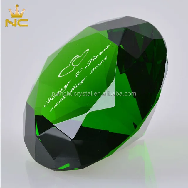 60mm glass gem paperweight k9 green crystal diamond for wedding
