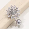 wholesale bulk brooch zircon CZ sunflower brooches pin with pearl pendant