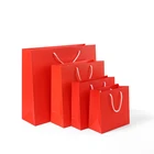 Different sizes pure red your logo printed cotton rope handel clothes paper bag